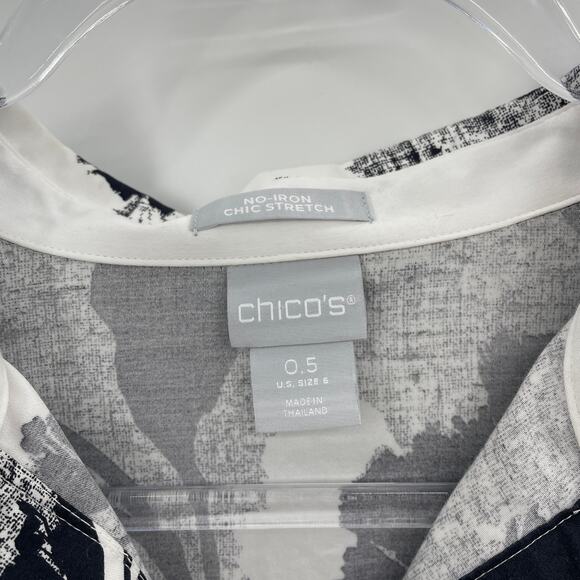 CHICO's Tunic Shirt Floral Black White Womens Size .5 / US S Popover Top - Picture 3 of 10